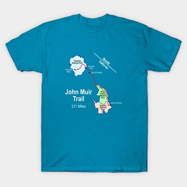 John Muir Trail Route Map T-Shirt by numpdog